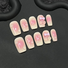 甜美噴槍腮紅手工穿戴甲可愛短款美甲貼片假指甲批發穿戴式指甲貼