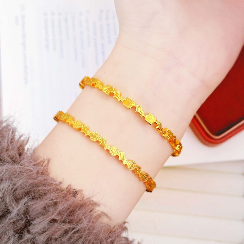 Gold-Plated Jewelry with Crushed Ice Design, Good Luck Bracelet for Women, Imitation Gold, Niche High-End Style, Copper Coin Zodiac Horse Bracelet