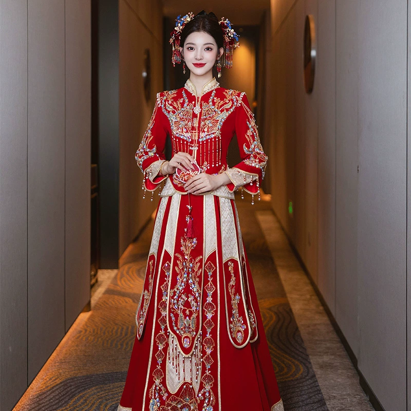 Свадебное платье Xiuhe Wear Bride 2025 года, новое свадебное платье в китайском стиле, элегантное и компактное, тонкое и плотное свадебное платье высокого класса