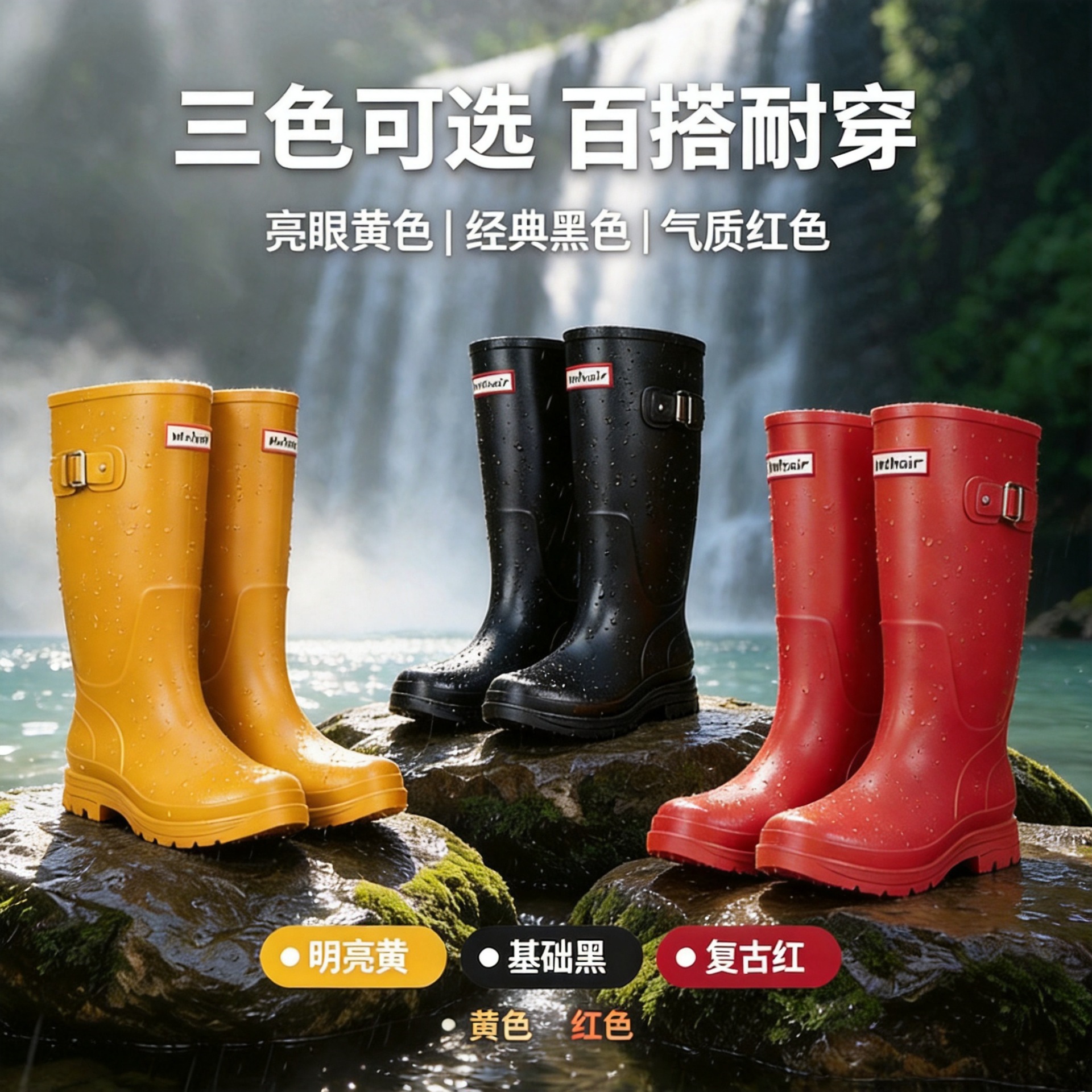 2026 Cross-Border Eco-Friendly Hiking and Beachcombing Waterproof Red Rain Boots PVC Non-Slip Thick-Soled High-Tube Fashionable Women's Rain Boots