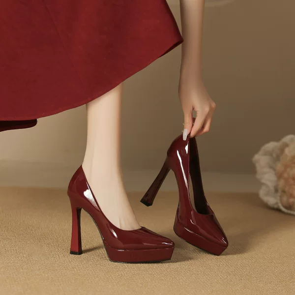 125-1 Waterproof Platform Not Tired Foot Shoes Women's Temperament Pointed Stiletto Heels Bridesmaid Banquet Professional Work Shoes