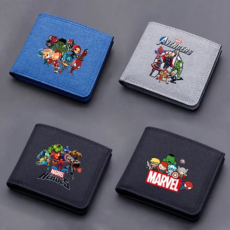 Cross-Border Exclusive Supply of Marvel Cartoon Printed Short Canvas Wallet Zipper Wallet Denim New Ultra-Thin Model