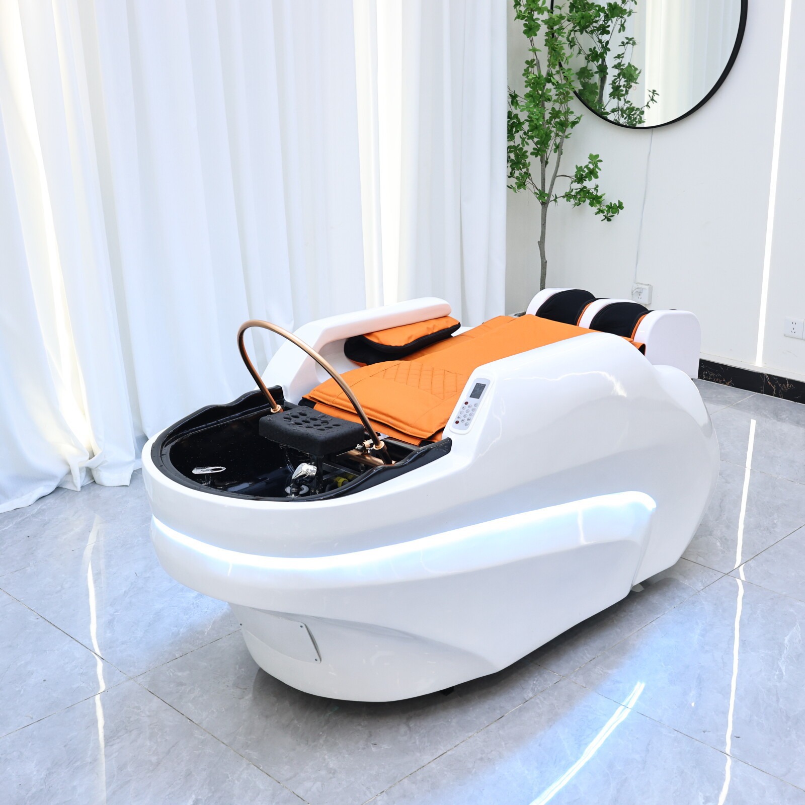Nuevo tipo de masaje eléctrico inteligente totalmente automático lavabo de cabello de alta calidad barbería salón de cabello cama de tratamiento de cabello especial de circulación de agua image 4