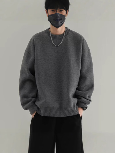 Men's Autumn/Winter Loose-Fit, Cozy-Style, High-End Japanese-Vintage Inspired Thick Base Layer Trendy Knitted Sweater