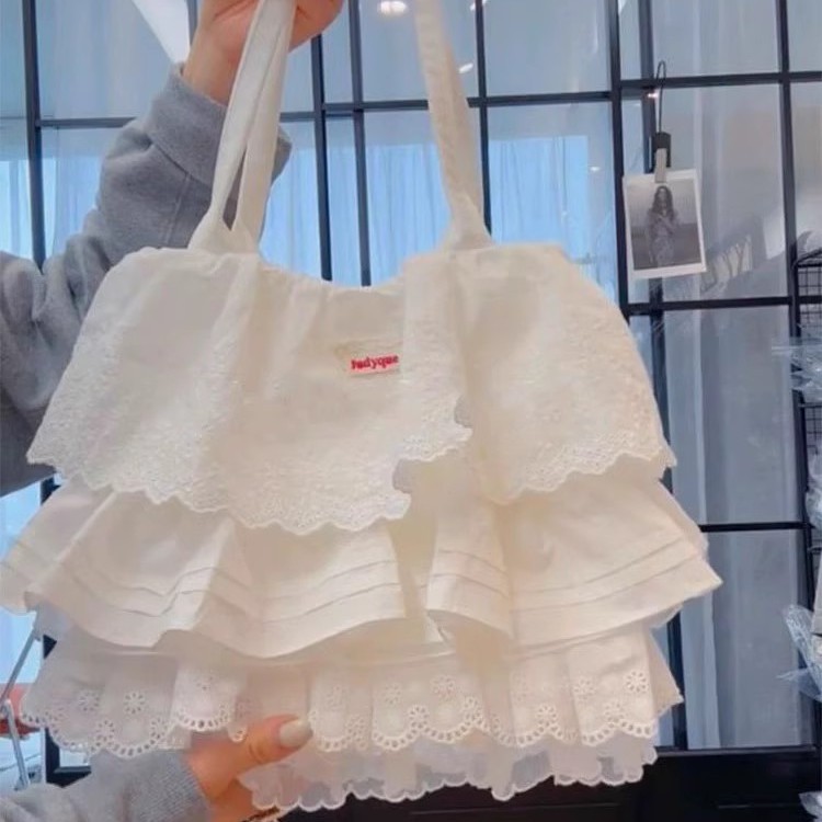 温柔少女蕾丝层叠花边裙子布袋包2025新款大容量通勤托特单肩包女