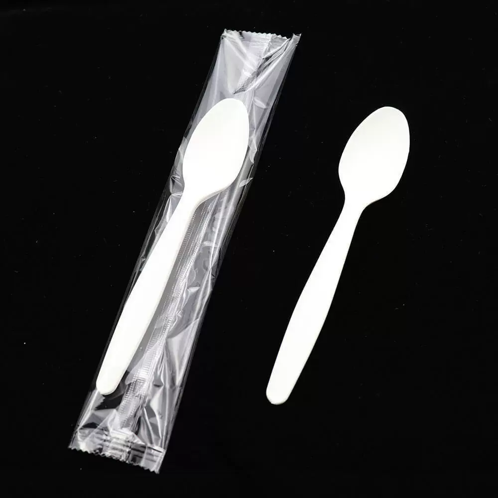 Одноразовый биоразлагаемый набор ножей, вилок и ложек для торта, посуда из кукурузного крахмала PLA, упаковка для еды на вынос, оптовая торговля