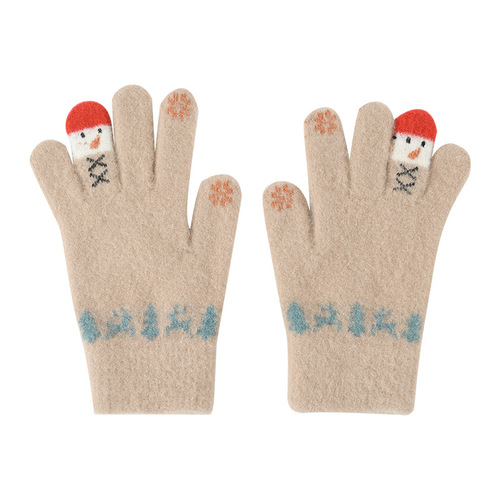 Gloves for women in winter, cute snowman cartoon, thickened and warm, touch screen soft girl ins, student winter riding to protect against cold