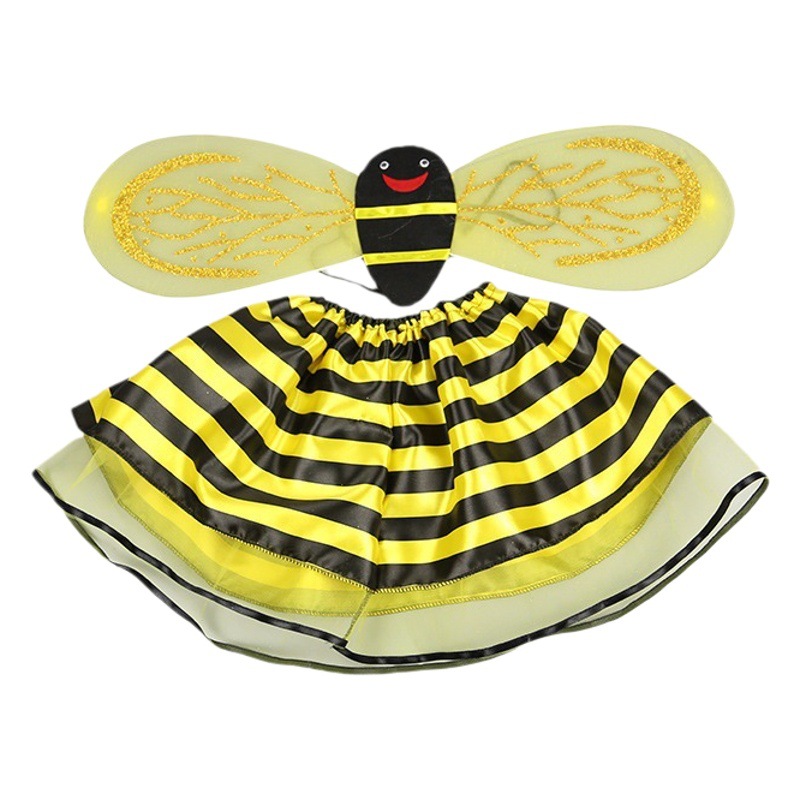 Traje de abeja para niños alas rendimiento conjunto de tres piezas accesorios de rendimiento para niños pequeña abeja elfo vestir
