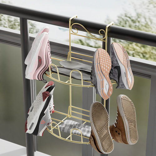 Creative pendant for drying shoes and socks storage artifact window sill railing hanging shoe rack balcony hanging iron double-layer shoe drying rack