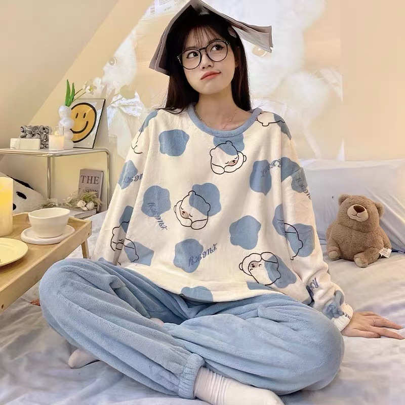 Otoño y invierno pijamas mujeres coral veludo engrosado 2024 nuevos estudiantes cálidos franela invierno conjunto de ropa para el hogar image 4