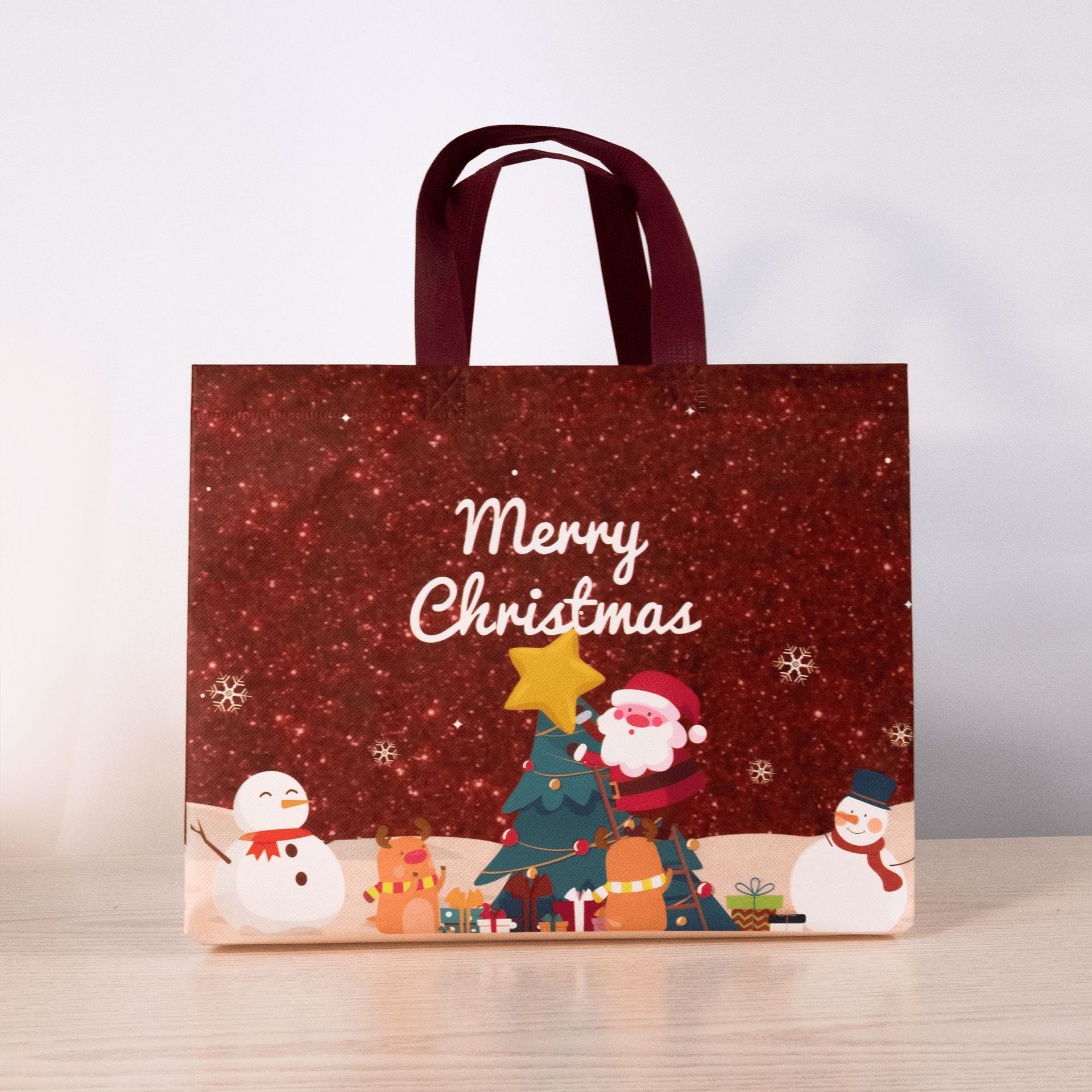 Linhai spot bolsa de regalo de Navidad láser de Santa Claus bolsa no tejida bolsa de película de Navidad bolsa de regalo de fiesta