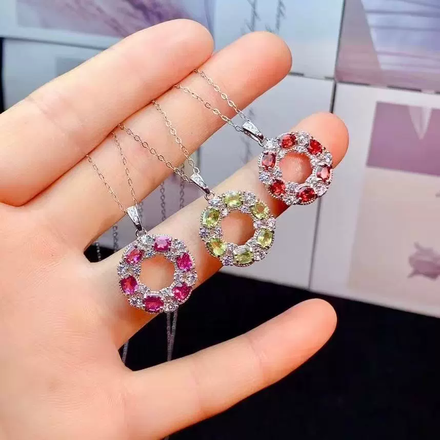 925 серебряный инкрустированный натуральный магнезиевый гранат гранат оливин подвеска легкий экстравагантный дизайн нишевые украшения