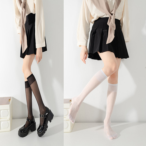 JK knee socks solid black and white plus thick vertical stripes slimming autumn and winter stackable calf two-way wear pressure socks Japanese style