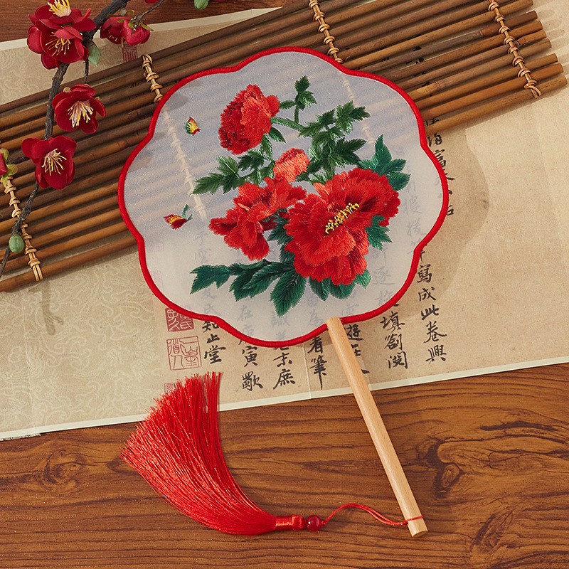 Xuanshuo 中国風扇子両面刺繍古代扇子蘇刺繍女性漢服チャイナドレス子供ダンス八枚花びら刺繍|undefined