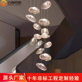 轻奢酒店装饰水晶枝形别墅挑空吊灯展厅复式楼梯艺术云朵玻璃灯具