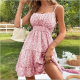 Cross-border dress French Women's Summer High-end Floral Fairy Style Foreign Trade First Love Style Ruffled Hem Sling