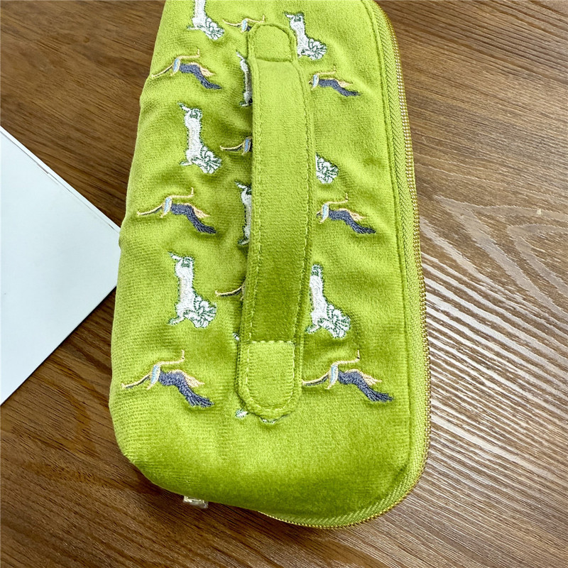 絶妙な刺繍グリーンスエード収納袋刺繍パターンジュエリー口紅香水ポータブル収納整理袋ボックス|undefined