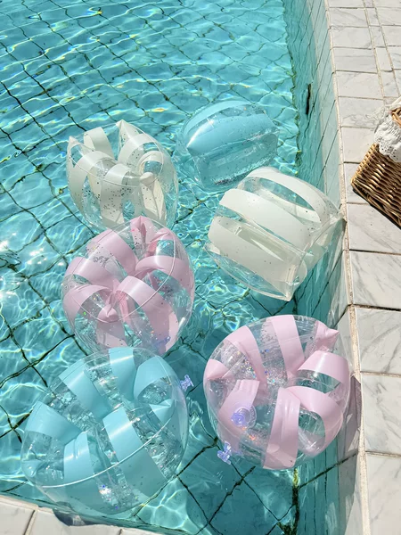 Cross-border in-stock sequined transparent striped arm floaties for adults and children learning to swim, double airbag inflatable arm rings