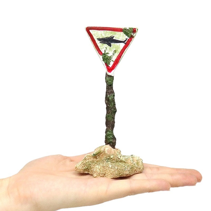 Decoración de paisajismo de peceras, decoración de resina, pequeños adornos, peces y camarones, evitando agujeros en la casa, simulación de letreros de tiburones, letreros de advertencia, estilos explosivos