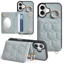 适用苹果16钱包式保护壳猫咪印花手机指环卡包挂绳tagi手机保护套