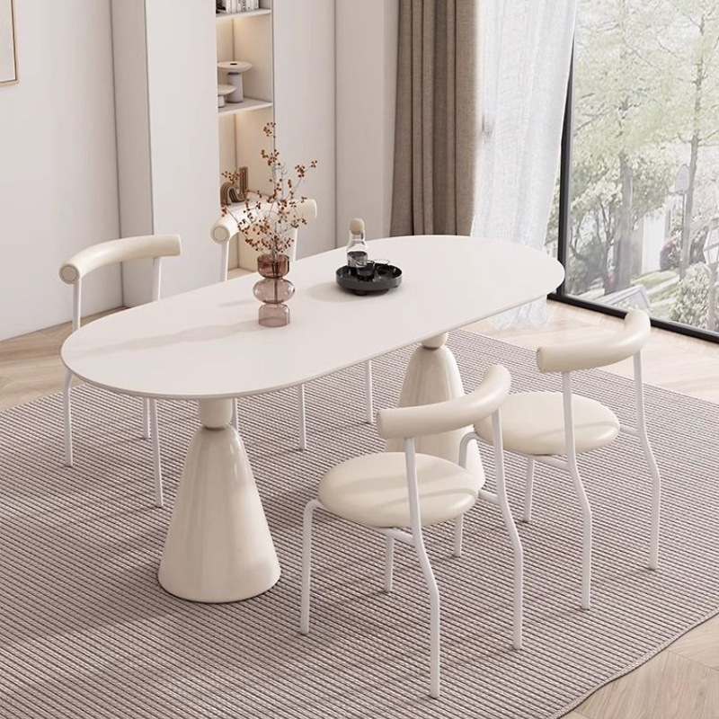 Table and Chair Combination Modern Simple Small Apartment Household Internet Celebrity Holy Grail Table French Cream Style Slate Dining Table