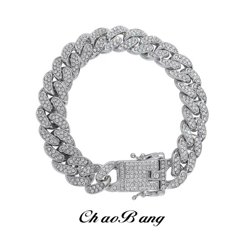 Diamond-embellished Cuban link bracelet for men, trendy, high-end, fashion, Western and European style, niche, personalized design, jewelry for women as gifts, accessories