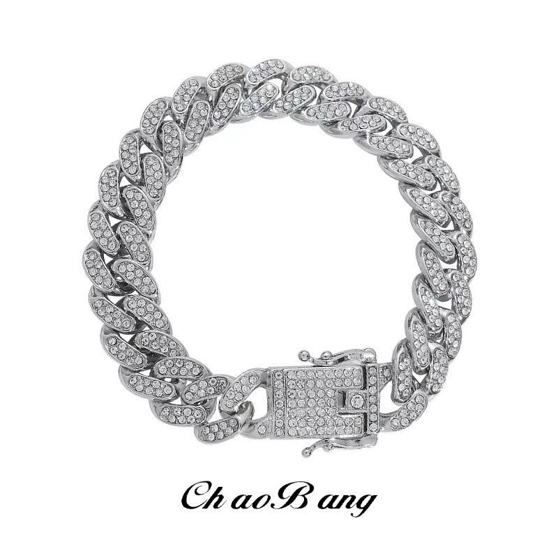 Diamond-Encrusted Cuban Bracelet for Men, Trendy, High-End, Fashionable, European and American Style, Niche Personalized Design, Hand Jewelry, Women's Gift Jewelry