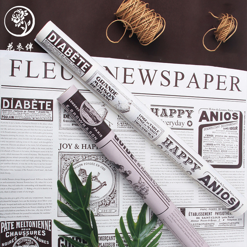 鲜花包装纸英文报包花纸牛皮纸复古包花纸花束包装纸diy材缘之染