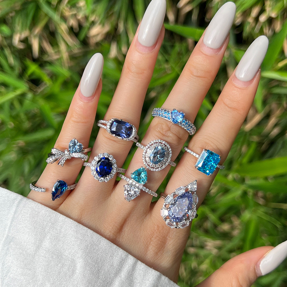 10g Weight Zircon Inlay Material Rings Classification 6, 8, 9 Ring Size 1 Piece Quantity Holiday, Daily Occasion 925 Sterling Silver Material Geometric Pattern Women's Gender Plating, Inlay Design Casual, Shiny Style 925 Sterling Silver Zircon Geometric Rings 3