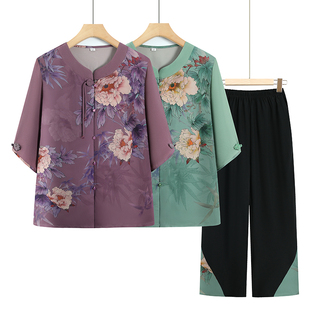 Summer Suit for the Elderly Women 2025 New Style 60 and 70 Years Old Mother Summer Mid-Sleeve Shirt Fashionable Grandma Two-Piece Set