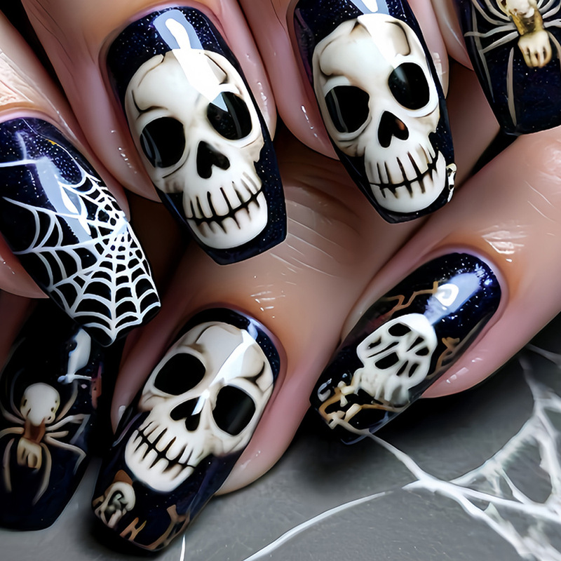 European and American French Halloween Wear Nails Sweet, Cool and Simple Royal Sister Hot Girl Temperament Foreign Trade Nail Art Patch 24 Pieces