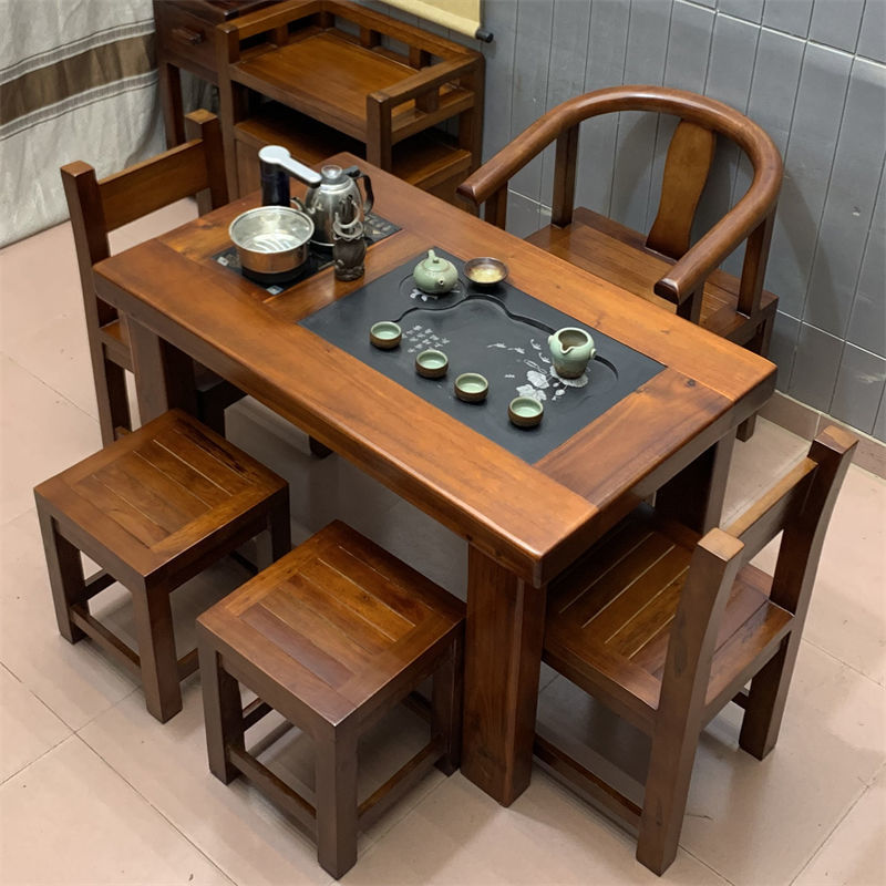 Mesa de té de madera de barco antiguo conjunto de té mesa de té silla combinación de balcón pequeño tipo de mesa de té sala de estar simple mesa de té de madera sólida