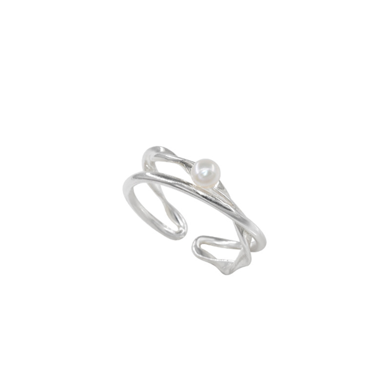 Elegant French Vintage Pearl Cross Ring Adjustable Silver Tone_voghion.com