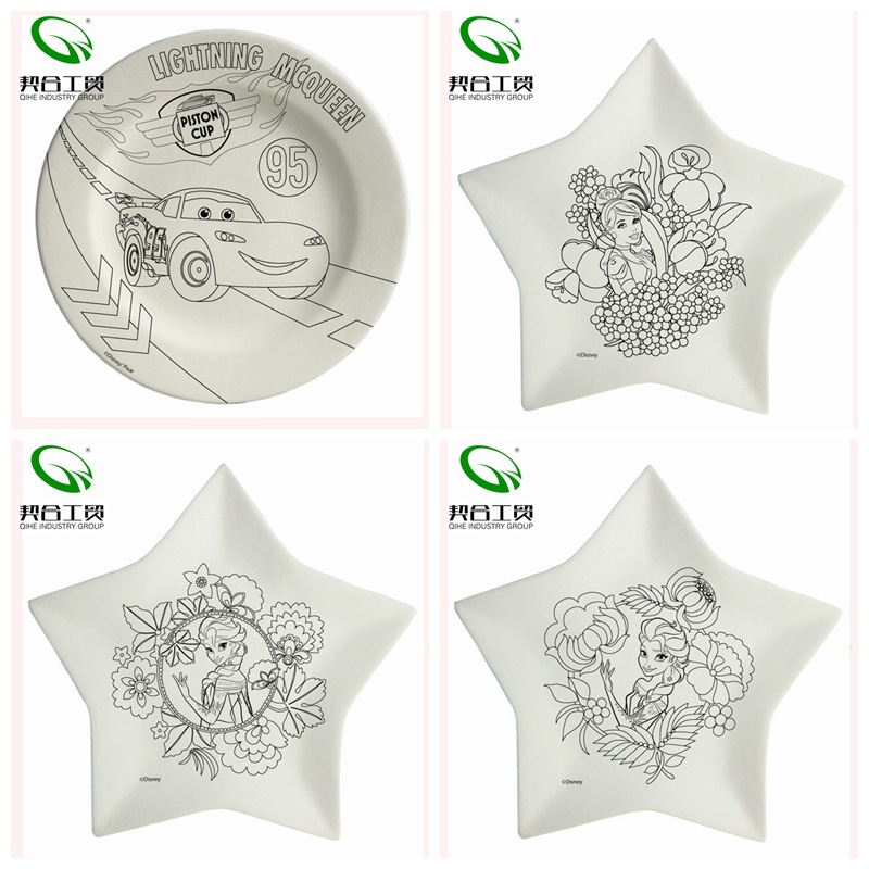 Arte de cerámica Plato en blanco asado de cerámica Pintura de porcelana azul y blanca Arte Cerámica en blanco Plato de porcelana semiacabado Pintura DIY Exportación