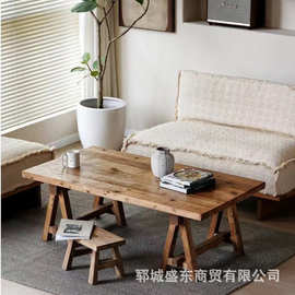 新中式老榆木茶桌长方形客厅小户型茶几实木老门板简易餐桌会议桌