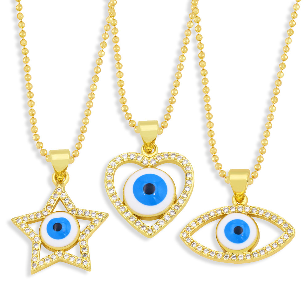 European And American Personalized Minimalist Creative Geometric Hollow Love Five-pointed Star Devil's Eye Necklace Sweater Chain Female Nkz60 display picture 2