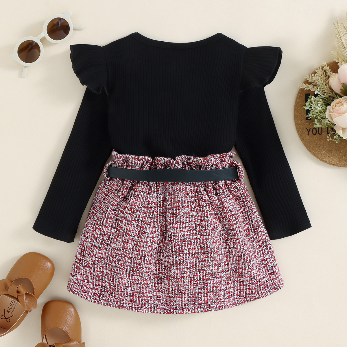Round Neck Neckline Comfort Function Elegant Solid Color Cotton Blend Girls Clothing Sets