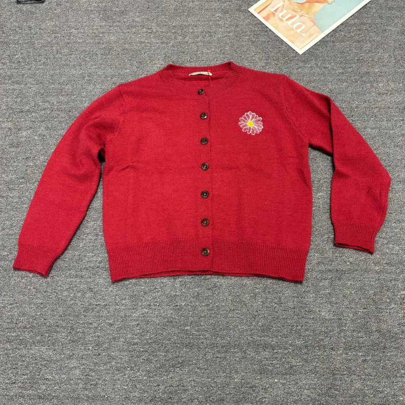 高品质小雏菊刺绣针织开衫女韩系休闲百搭上衣减龄圆领女装毛衣|undefined