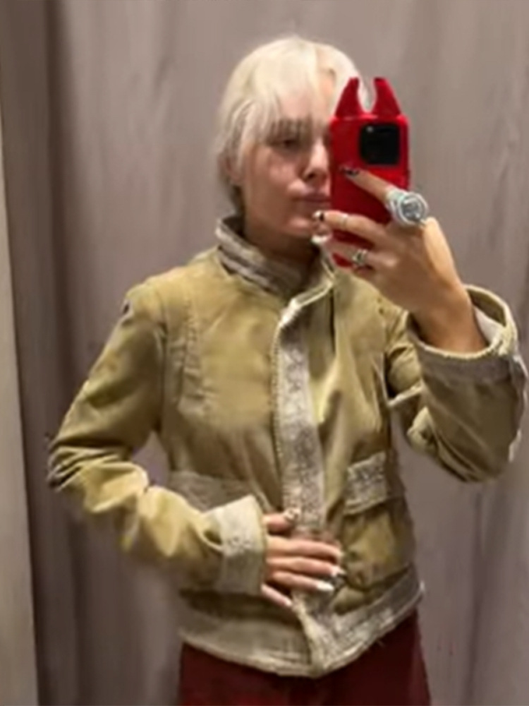 Chaqueta Corta de Terciopelo y Encaje de Poliéster, Detalle de Encaje, Cuello Alto image 4