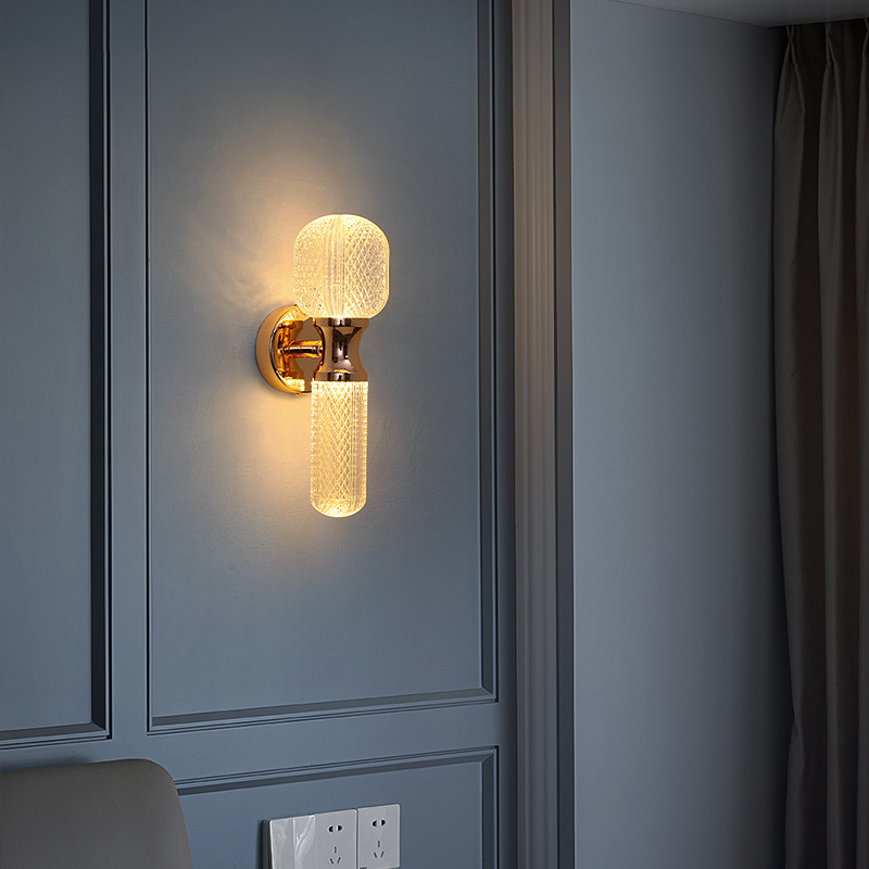 lámpara de cabezal de cama dormitorio pasillo nórdico lámpara de cabezal de cama escalera lujosa lámpara de pared cristal minimalista sala de estar pared creativa