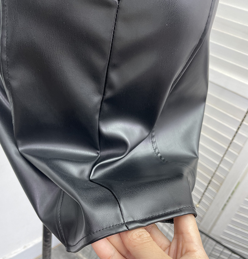 Real Shot Sexy Sling Sheath A line Faux Leather Waist Slimming Short Chest Pad Dress