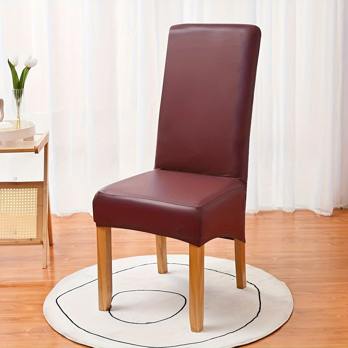 Amazon elástico transfronterizo PU impermeable cubierta de silla de respaldo alto cubierta general de color sólido grueso cubierta de silla de comedor de hotel familiar