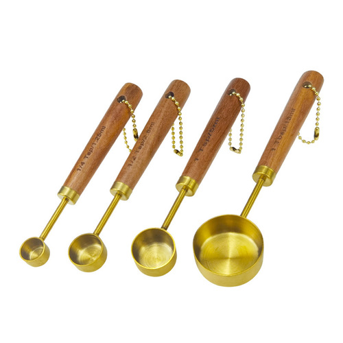 Stainless steel measuring cup and spoon set of 8, gold-plated measuring cups and spoons, passionwood handles, baking tool set