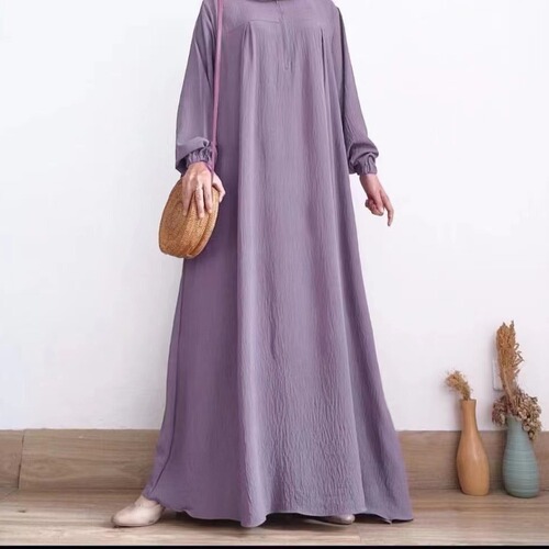 Eastern Pure Color Long Sleeve Zipper Crew Neck Dress Muslim Long Skirt Factory Wholesale Elegant