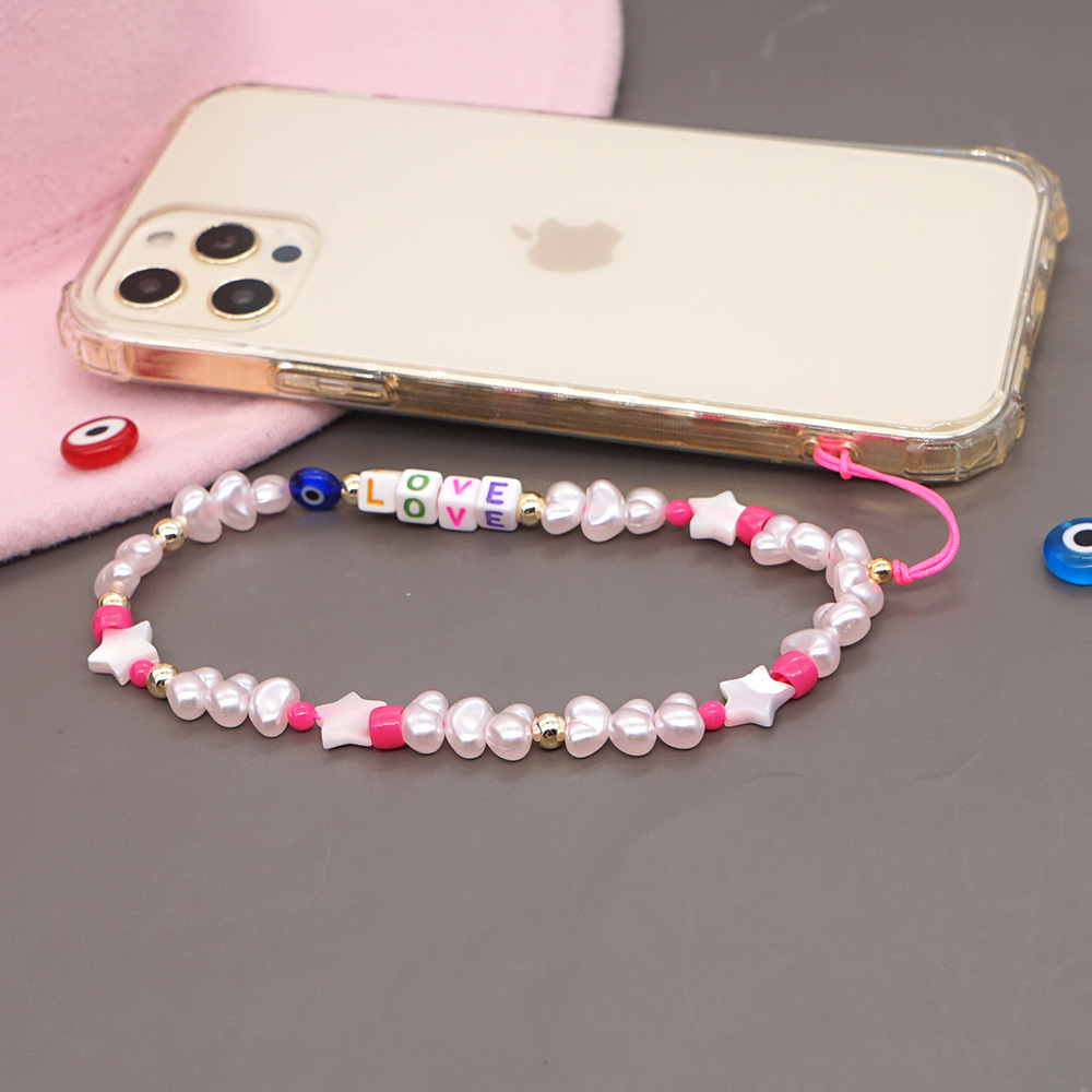 European And American Style Shaped Imitation Pearl Acrylic Love Letter Shell Five-pointed Star Eyes Anti-lost Phone Chain Lanyard display picture 4