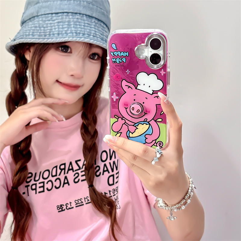 Fun lindo chef de cerdo rosa para iphone16ProMax/15 funda para teléfono móvil Apple 13/14 hembra 16