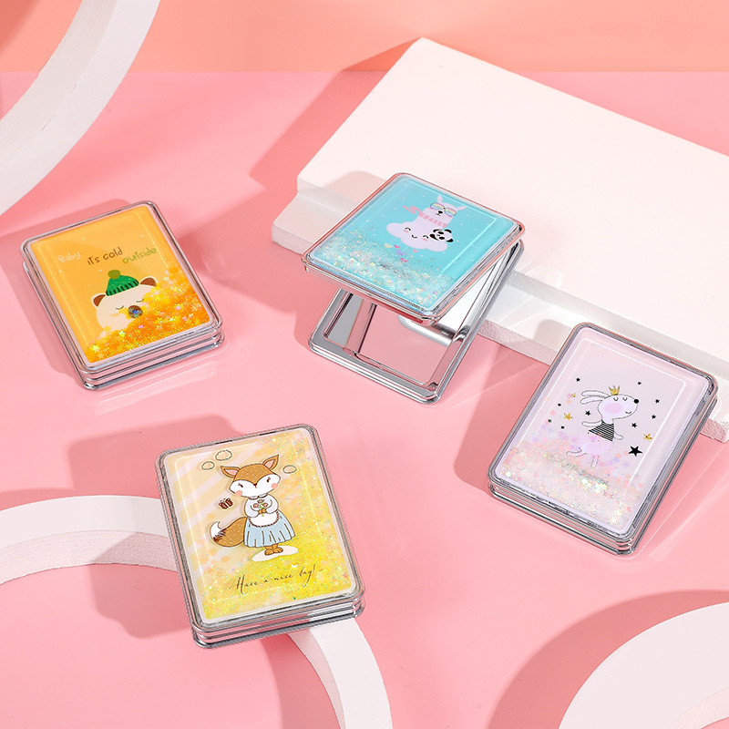 Cartoon double-sided folding handheld rectangular small mirror