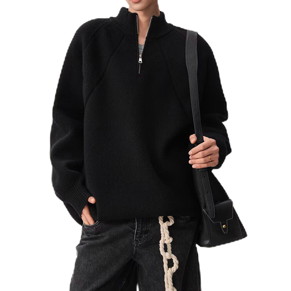 Explosiones transfronterizas de tamaño europeo medio suéter con cremallera hombre camiseta de punto universal otoño invierno viejo viento de negocios de alto nivel fábrica al por mayor