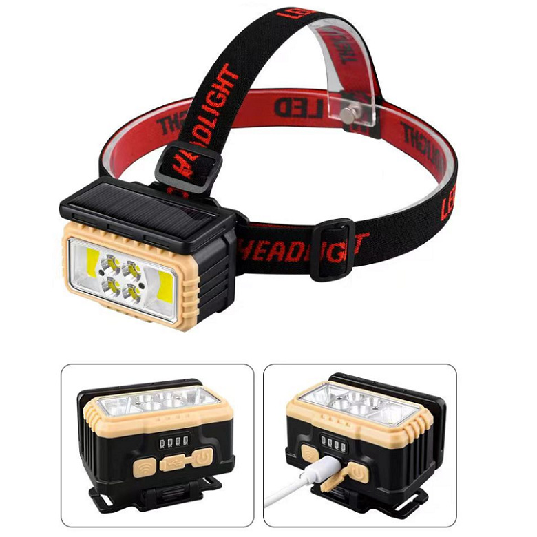 Faro de inducción transfronterizo carga solar Reflector lámpara de minero montada en la cabeza lámpara de pesca al aire libre camping noche faro