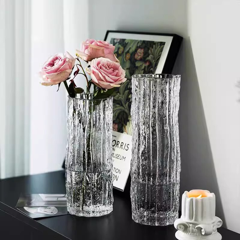 Vase Decoration for Living Room, Transparent Thickened Glass, Light Luxury High-End Feel, Creative Hydroponic Bamboo and Flowers